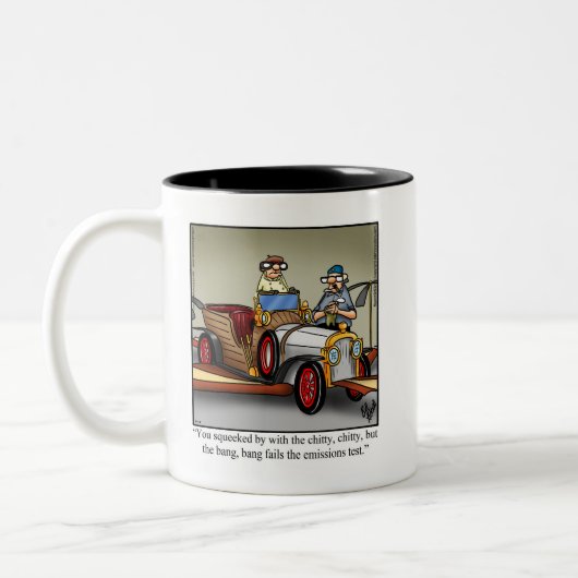 ヴィンテージおもしろいカーユーモアのコーヒーマグギフト ツートーンマグカップ (左)