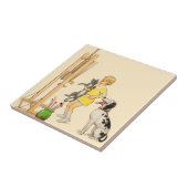 ヴィンテージおもしろいガールドッグキャットプリントジョルジュレドン タイル (側面)