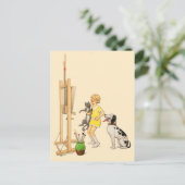 ヴィンテージおもしろいガールドッグキャットプリントジョルジュレドン ポストカード (スタンド正面)