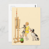 ヴィンテージおもしろいガールドッグキャットプリントジョルジュレドン ポストカード (正面/裏面)