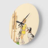 ヴィンテージおもしろいガールドッグキャットプリントジョルジュレドン ラージ壁時計 (傾斜)