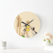 ヴィンテージおもしろいガールドッグキャットプリントジョルジュレドン ラージ壁時計 (ホーム)