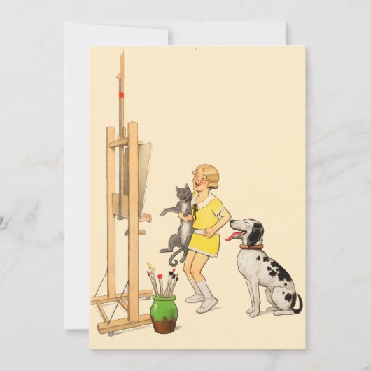 ヴィンテージおもしろいガールドッグキャットプリントジョルジュレドン 招待状 (正面)