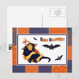 ヴィンテージおもしろいガールハロウィーン葉書 ポストカード