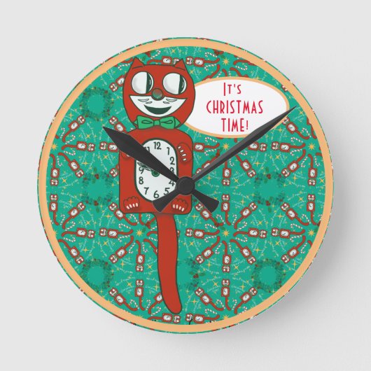 ヴィンテージおもしろいキット猫時計 ラウンド壁時計 (正面)