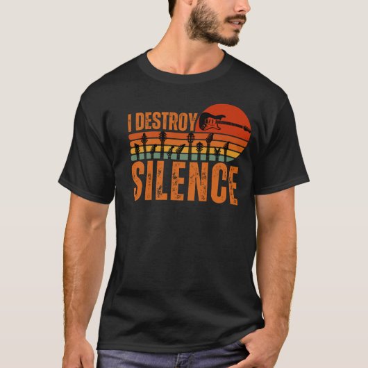 ヴィンテージおもしろいギタリストことわざIは沈黙を破壊 Tシャツ (正面)