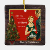 ヴィンテージおもしろいクリスマスパインウッド セラミックオーナメント (正面)