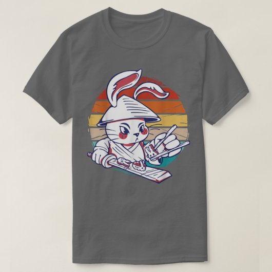 ヴィンテージおもしろいサムライうさぎ寿司づくり日本 Tシャツ (デザイン正面)