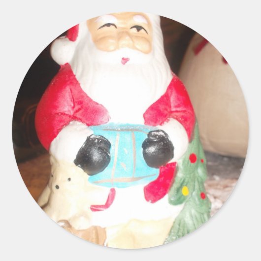 ヴィンテージおもしろいサンタウィズスノーアートプリント ラウンドシール (正面)