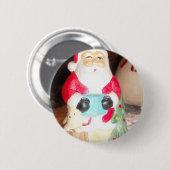 ヴィンテージおもしろいサンタウィズスノーアートプリント 缶バッジ (正面&裏面)