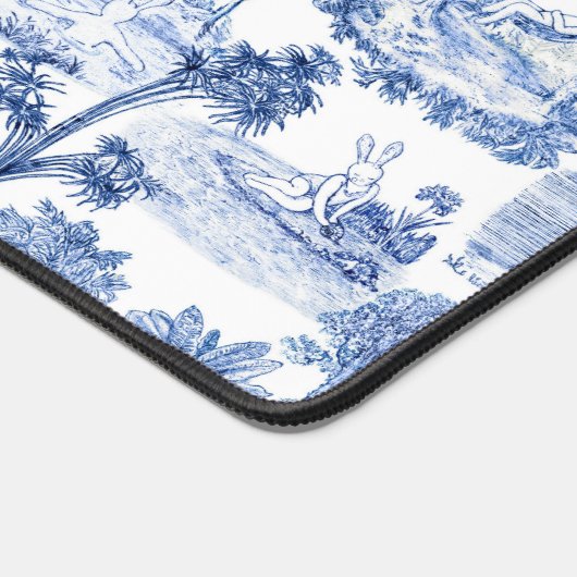 ヴィンテージおもしろいシックバニーブルー&ホワイトフローラトワール デスクマット (コーナー)