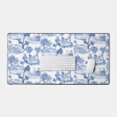 ヴィンテージおもしろいシックバニーブルー&ホワイトフローラトワール デスクマット (キーボード&マウス)