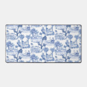 ヴィンテージおもしろいシックバニーブルー&ホワイトフローラトワール デスクマット (正面)