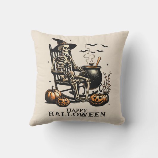 ヴィンテージおもしろいスケルトンがハロウィーンを待つ クッション (裏面)