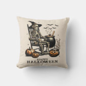 ヴィンテージおもしろいスケルトンがハロウィーンを待つ クッション (正面)