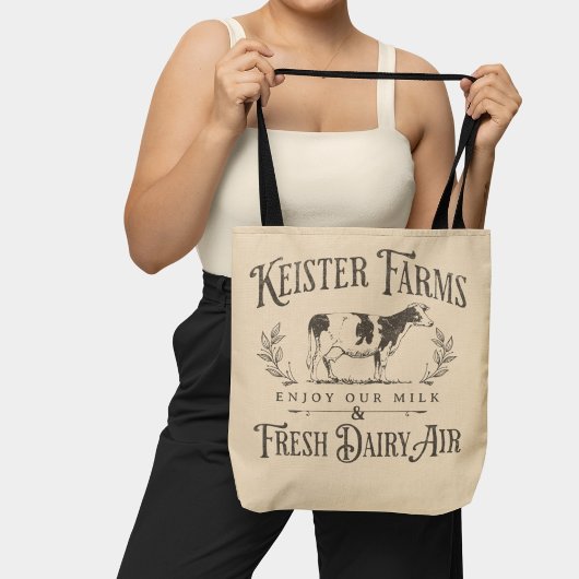 ヴィンテージおもしろいスタイル牛ファームジョークサインクリーム トートバッグ