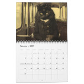 ヴィンテージおもしろいセピア写真黒猫 カレンダー (2月 2027)