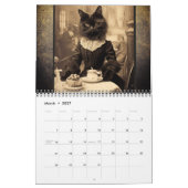 ヴィンテージおもしろいセピア写真黒猫 カレンダー (3月 2027)