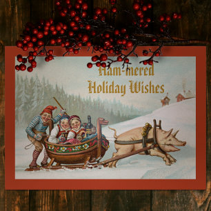 ヴィンテージおもしろいデニッシュクリスマス飲ピグパンフラット シーズンカード