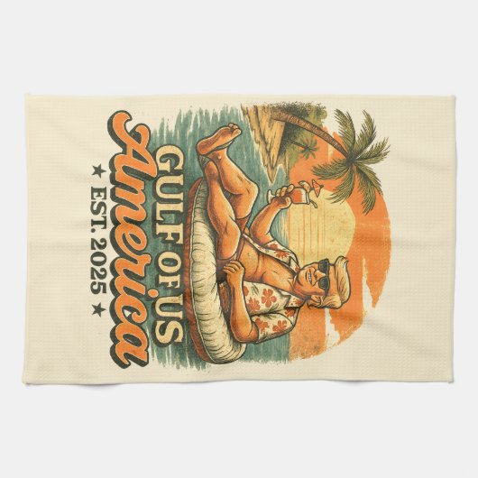 ヴィンテージおもしろいトランプアメリカ湾2025 キッチンタオル (横)