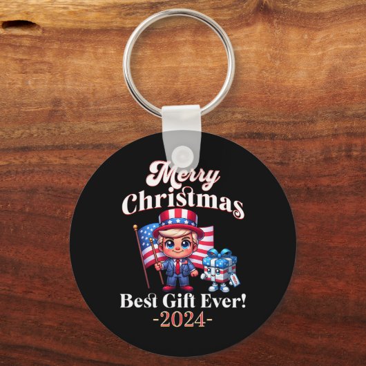 ヴィンテージおもしろいトランプメリークリスマス最高のプレゼントE キーホルダー (正面)