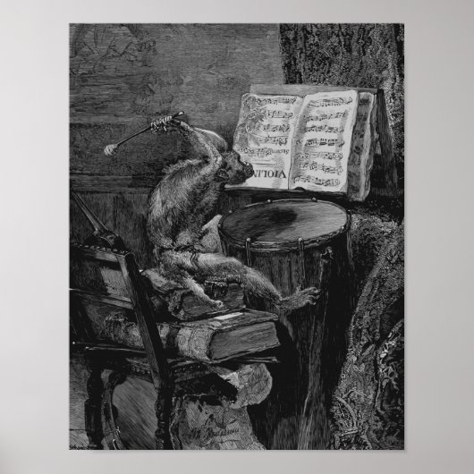 ヴィンテージおもしろいドラムミュージックアートプリントモンキードラマー ポスター (正面)