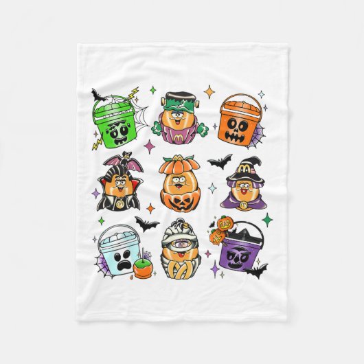 ヴィンテージおもしろいナガッツミールバケットハロウィン不気味 フリースブランケット (正面)