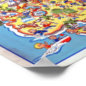 ヴィンテージおもしろいニュージーランドの地図 ポスター (角)