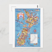 ヴィンテージおもしろいニュージーランドの地図 ポストカード (正面/裏面)