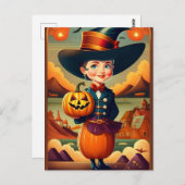 ヴィンテージおもしろいハロウィーンウーマン ポストカード (正面/裏面)