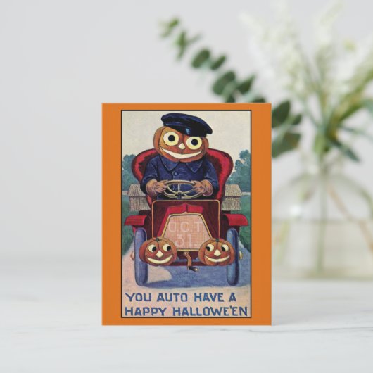 ヴィンテージおもしろいハロウィーンパンプキン ポストカード (スタンド正面)