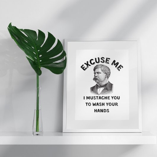 ヴィンテージおもしろいバスルーム口ひげ引用文 ポスター