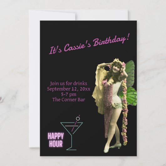 ヴィンテージおもしろいバタフライガール誕生日招待状 招待状 (正面)