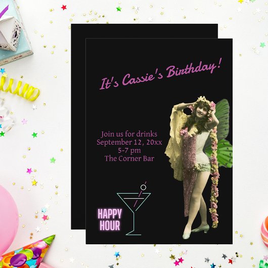 ヴィンテージおもしろいバタフライガール誕生日招待状 招待状