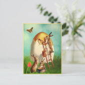 ヴィンテージおもしろいバニーとイースター卵はがき ポストカード (スタンド正面)