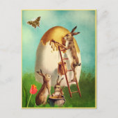 ヴィンテージおもしろいバニーとイースター卵はがき ポストカード (正面)