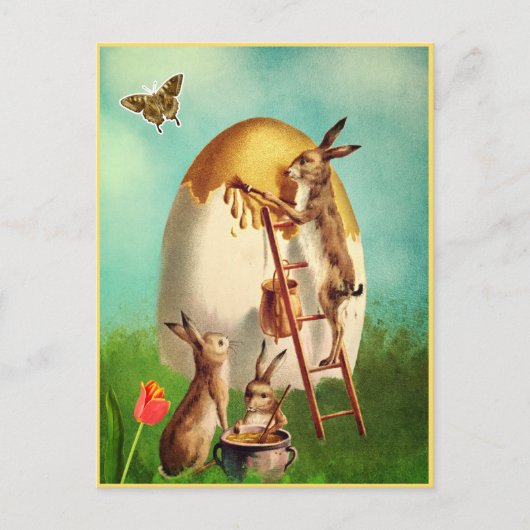 ヴィンテージおもしろいバニーとイースター卵はがき ポストカード (正面)