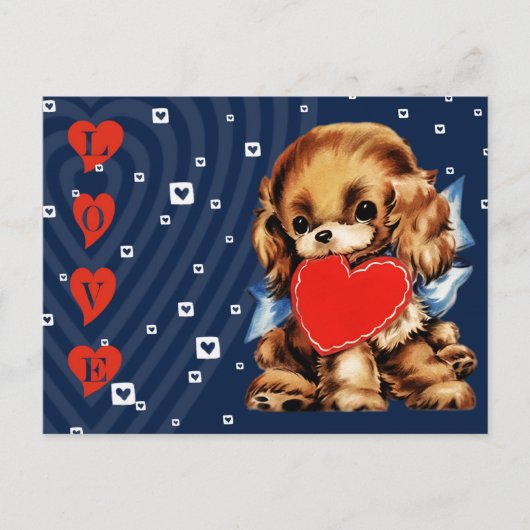 ヴィンテージおもしろいパピーバレンタインデー シーズンポストカード (正面)