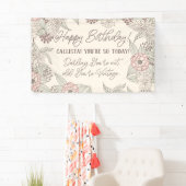 ヴィンテージおもしろいピンクアイボリーフローラ誕生日 横断幕 (インサイチュ)