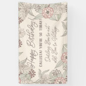 ヴィンテージおもしろいピンクアイボリーフローラ誕生日 横断幕 (縦)