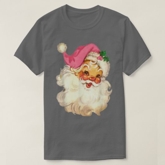 ヴィンテージおもしろいピンクサンタクロースピンククリスマスデシ Tシャツ (デザイン正面)