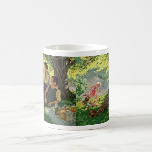 ヴィンテージおもしろいファミリーピクニック コーヒーマグカップ (中央)