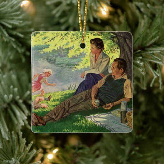 ヴィンテージおもしろいファミリーピクニック セラミックオーナメント (ツリー)