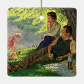 ヴィンテージおもしろいファミリーピクニック セラミックオーナメント (裏面)