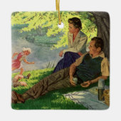 ヴィンテージおもしろいファミリーピクニック セラミックオーナメント (正面)