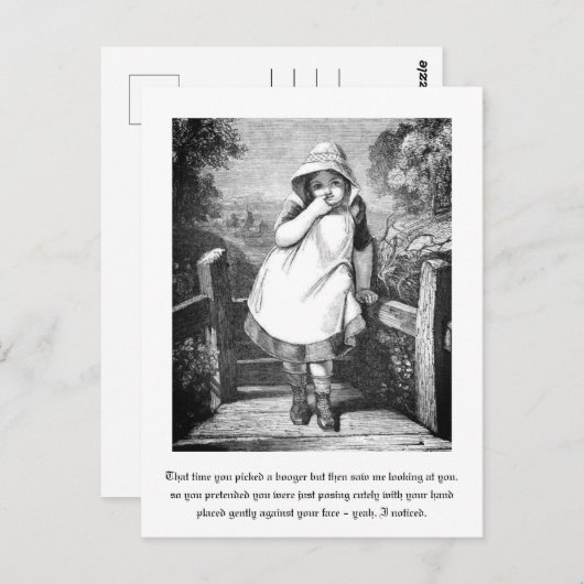 ヴィンテージおもしろいファームガールブーガーストーリー白黒 ポストカード (正面/裏面)