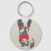 ヴィンテージおもしろいフランスのブルドッググラスアニマルデザイン キーホルダー (正面)