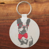 ヴィンテージおもしろいフランスのブルドッググラスアニマルデザイン キーホルダー (正面)