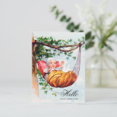 ヴィンテージおもしろいベビーHay in Hammock Art ポストカード (スタンド正面)