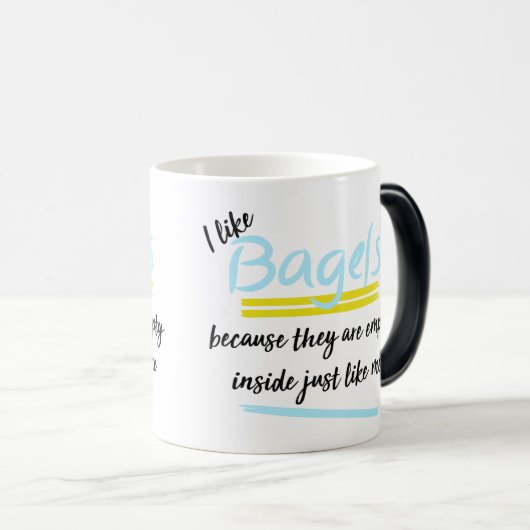 ヴィンテージおもしろいベーグル，デザイン内ユーモアの空 モーフィングマグカップ (正面右)